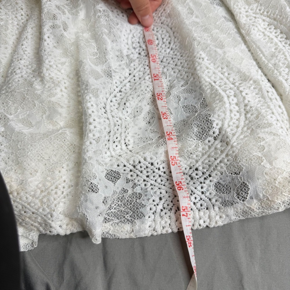 Selfie Leslie White Lace Maxi Dress Nude Lining Sleeveless Wedding Guest Large - Picture 15 of 16